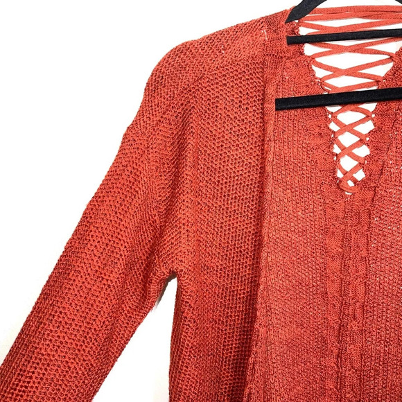 Maurices Burnt Orange Open Front Lattice Back Knit Cardigan Xsmall Women’s - Picture 3 of 11